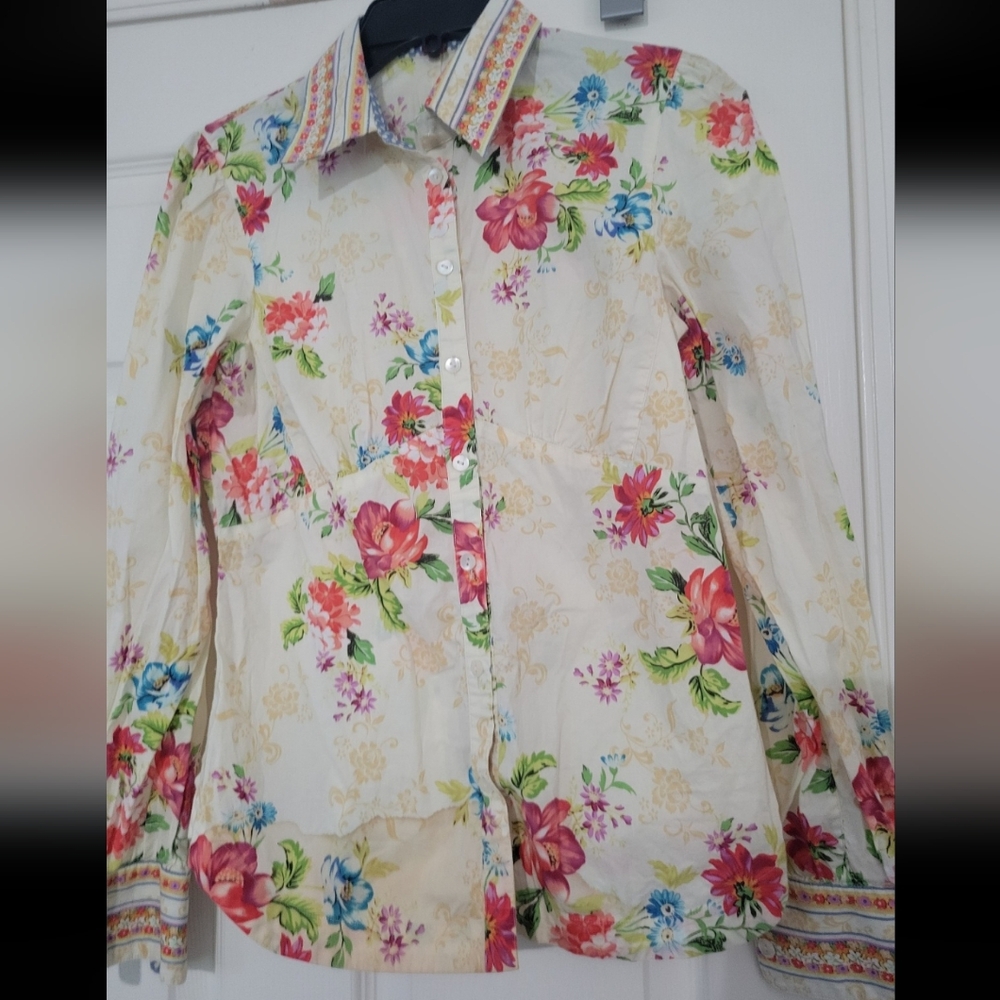 Eye Womens Long Sleeve Buttondown Floral Contrasting Pattern Cuffs Size 6